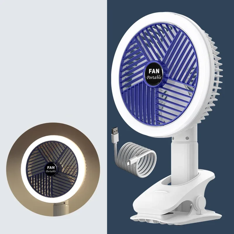 Rechargeable Clip-On Desk Fan with LED Light