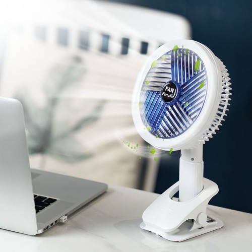 Rechargeable Clip-On Desk Fan with LED Light