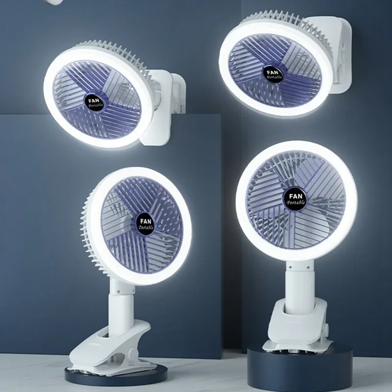 Rechargeable Clip-On Desk Fan with LED Light