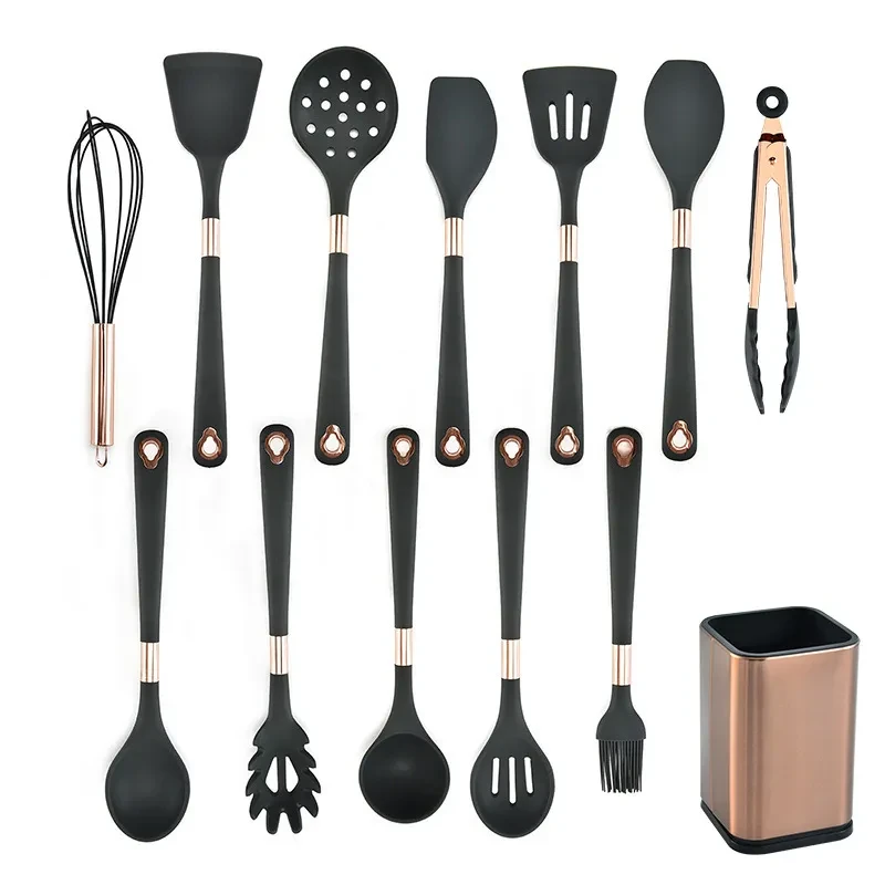 Silicone Kitchenware Set – 13-Piece Cooking Spatula Set with Storage Bucket