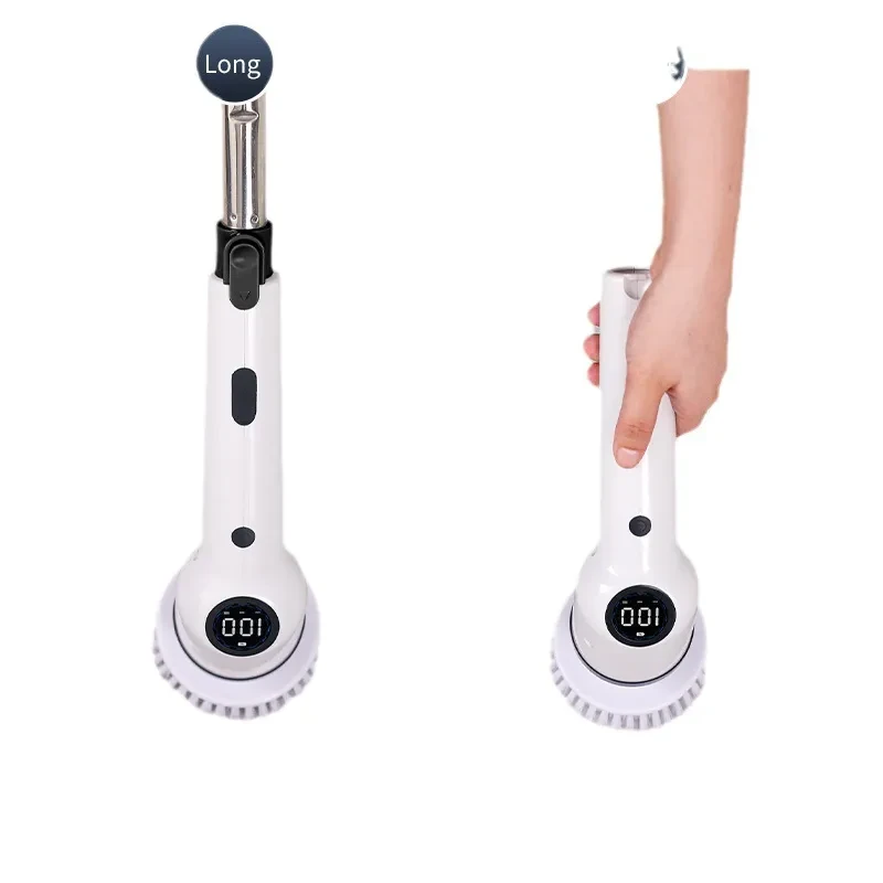 Multi-Function Handheld Electric Cleaning Brush – Wireless LCD Display Scrubber with Multiple Brush Heads & Type-C Charging