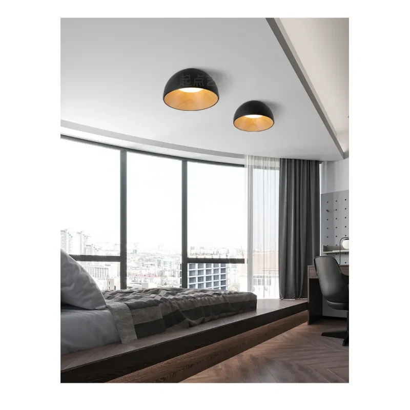 Nordic Wood Grain Ceiling Lamp – Modern Round Inclined LED Light for Living Room & Bedroom