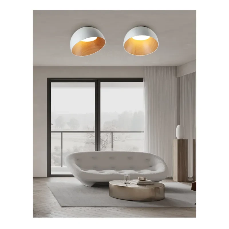 Nordic Wood Grain Ceiling Lamp – Modern Round Inclined LED Light for Living Room & Bedroom