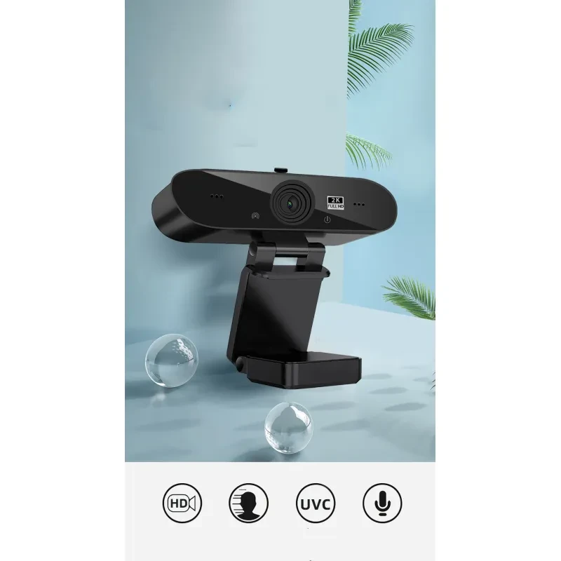 Computer HD Real-Time Conference Webcam – 2K USB Camera with Built-in Microphone