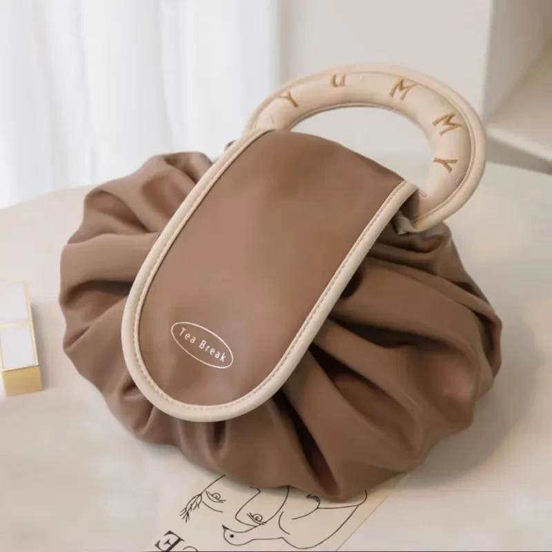 Portable Drawstring Cosmetic Bag – Large Capacity Waterproof PU Makeup Handbag