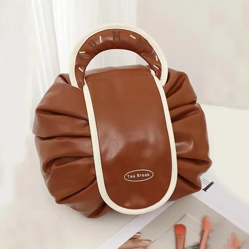 Portable Drawstring Cosmetic Bag – Large Capacity Waterproof PU Makeup Handbag