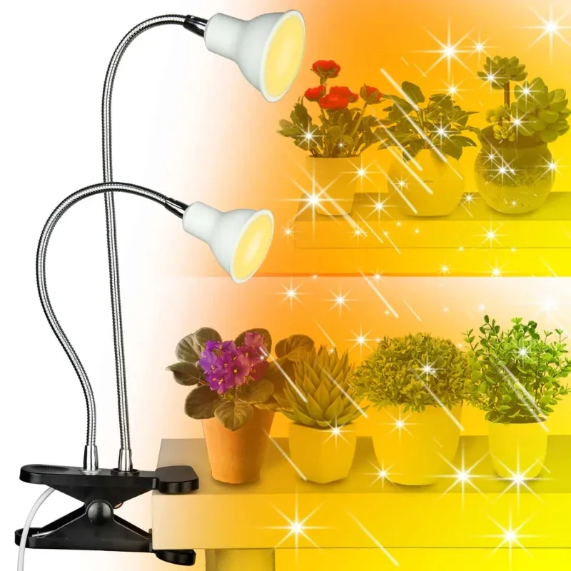 LED Grow Light with 360° Flexible Gooseneck, Clip-On E27 Lamp Holder & Timer – Double-Head Indoor Plant Light