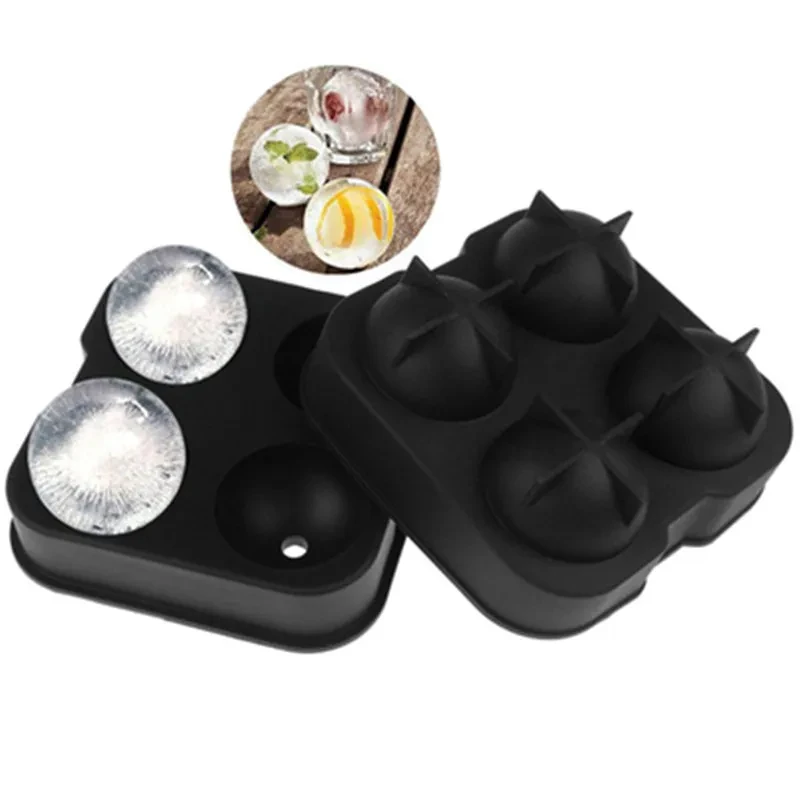 Four-Piece Ice Hockey Ice Box with Lid – Silicone Ball Ice Tray Bar Ice Hockey Mold Cocktail Silicone