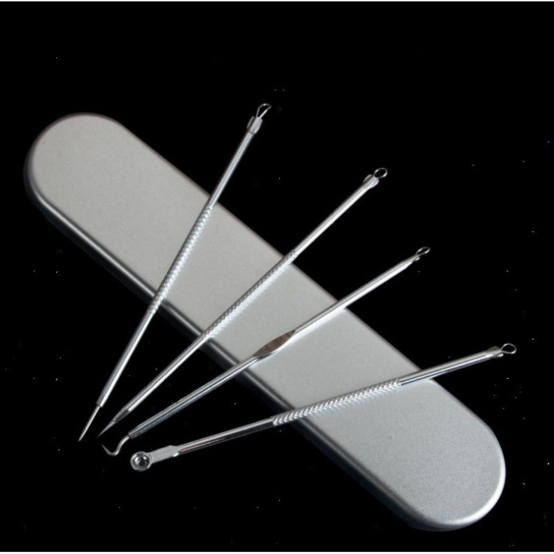 Pimple Pin Anti-Acne Iron Box – 4-Piece Stainless Steel Double-Headed Needle Set