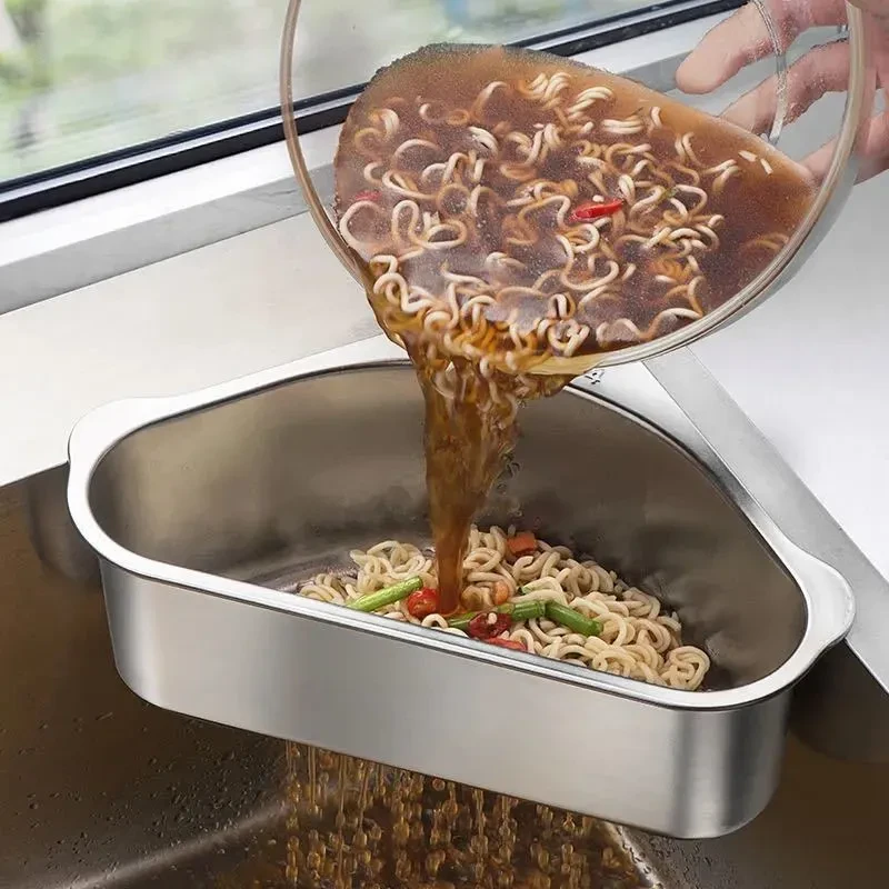 Kitchen Sink Drainage Basket – Stainless Steel Triangle Strainer for Leftovers & Veggies