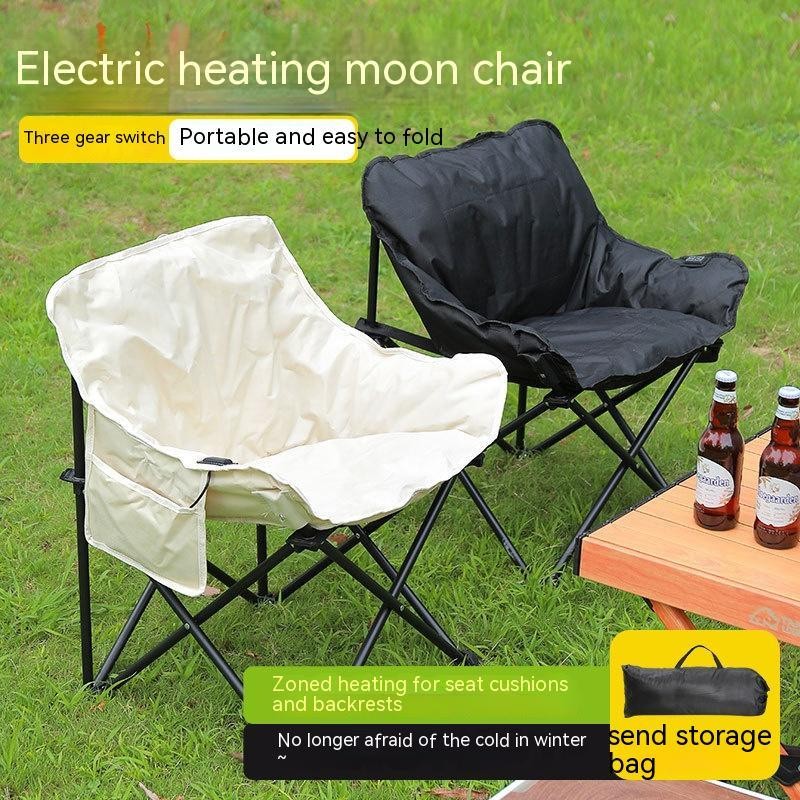 Heating Camping Chair – Foldable Thickened Moon Seat with USB Back Warmer