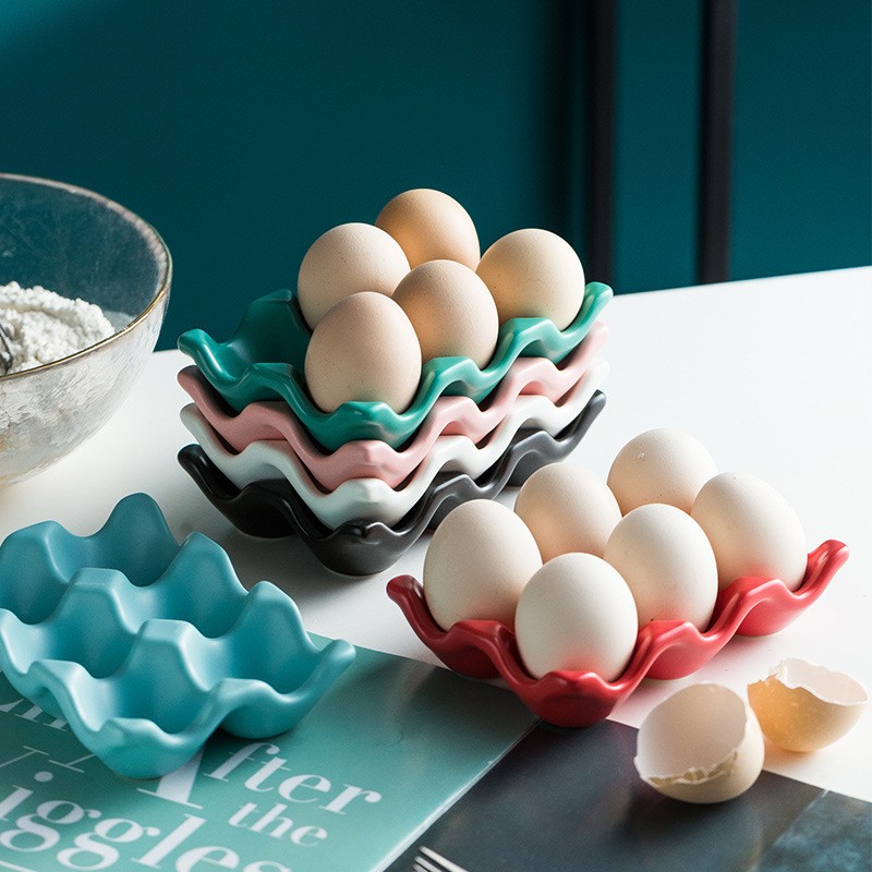 Ceramic Egg Rack – Creative Porcelain Egg Grid Tray for Kitchen Storage