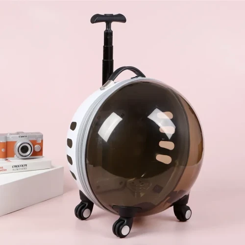 Pet Trolley Bag – Portable Transparent Capsule Travel Carrier for Cats and Dogs