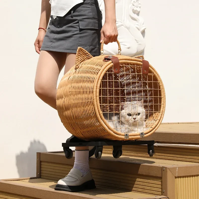 Portable PET Trolley – Woven Luggage Case for Cats and Small Dogs Travel