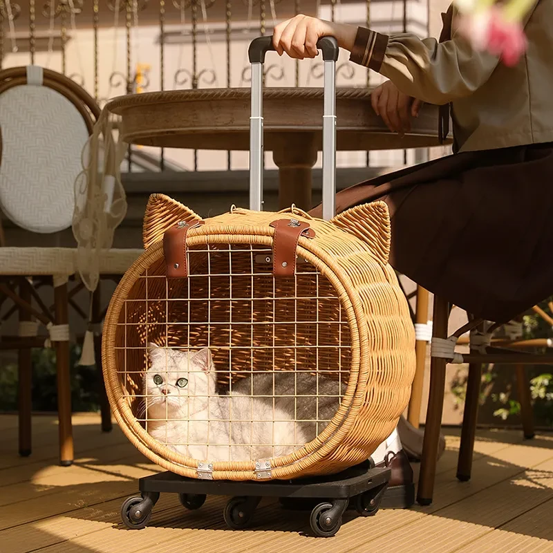 Portable PET Trolley – Woven Luggage Case for Cats and Small Dogs Travel