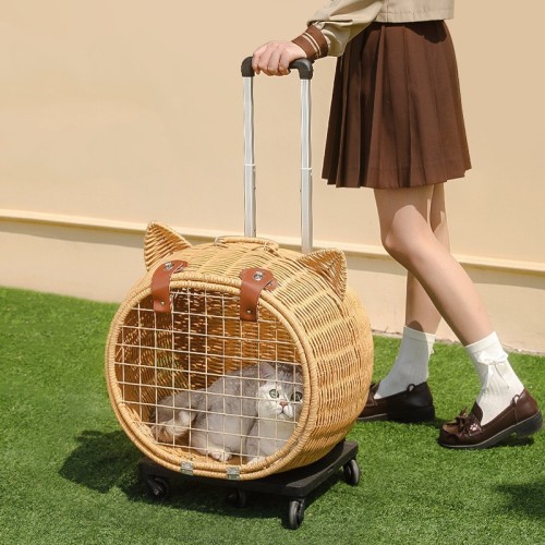 Portable PET Trolley – Woven Luggage Case for Cats and Small Dogs Travel