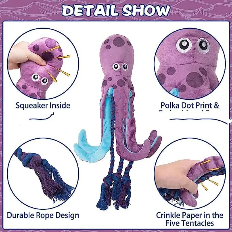 Sounding Plush Octopus Pet Toy – Interactive Molar Cleaning Toy for Dogs