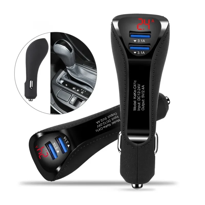 Multifunctional Digital Display Car Charger β Dual USB, Voltage & Current Display, Universal Fit