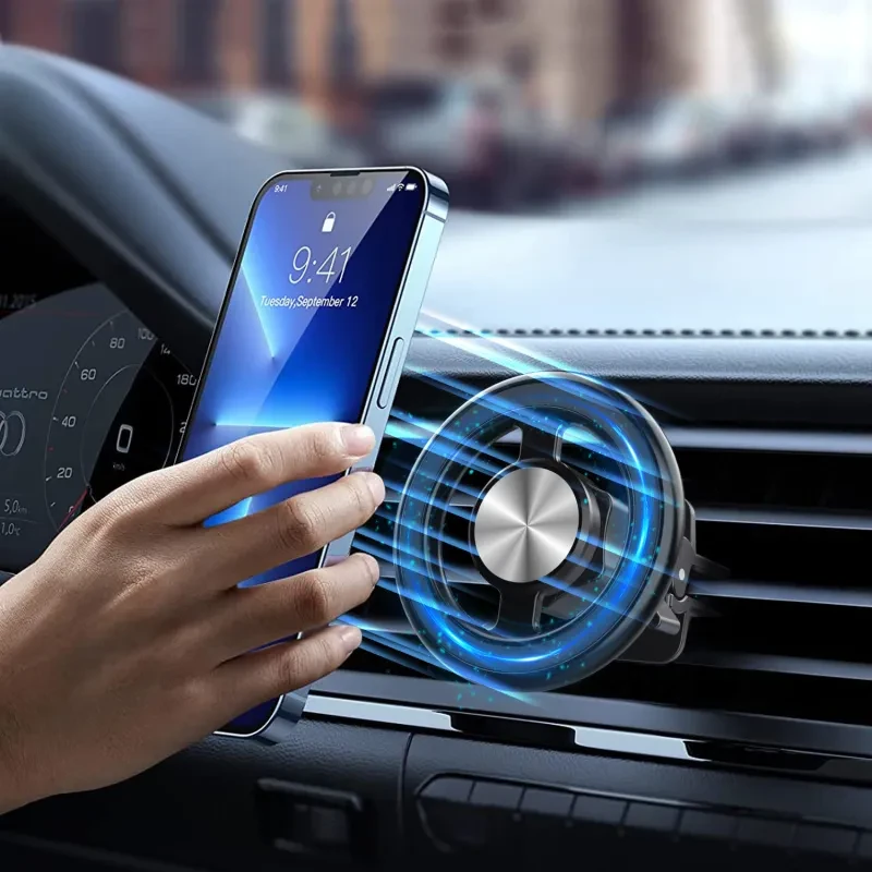 New Air Outlet Magsafe Magnetic Phone Holder – 360° Adjustable Alloy Magnet Car Mount for Mobile Phones