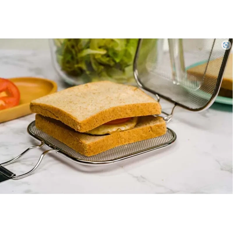 Stainless Steel Sandwich BBQ Grill – Square Barbecue Net for Bread, Oven & Breakfast Grilling