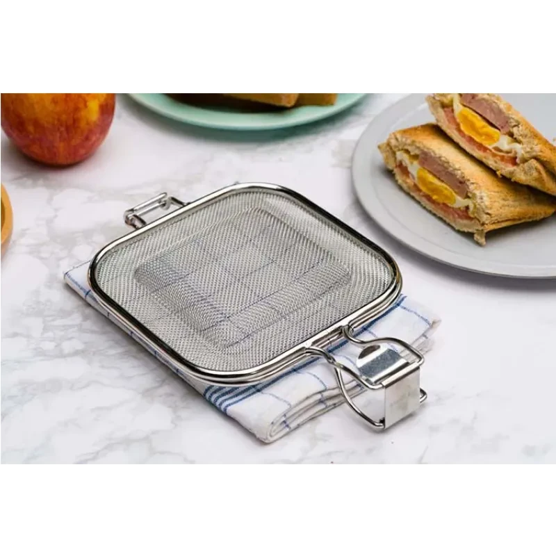 Stainless Steel Sandwich BBQ Grill – Square Barbecue Net for Bread, Oven & Breakfast Grilling