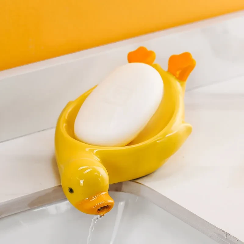 Small Yellow Duck Ceramic Soap Dish – Cute Bathroom Soap Holder