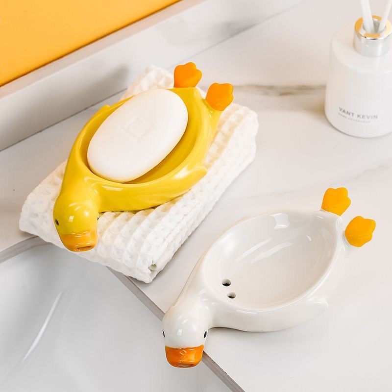 Small Yellow Duck Ceramic Soap Dish – Cute Bathroom Soap Holder