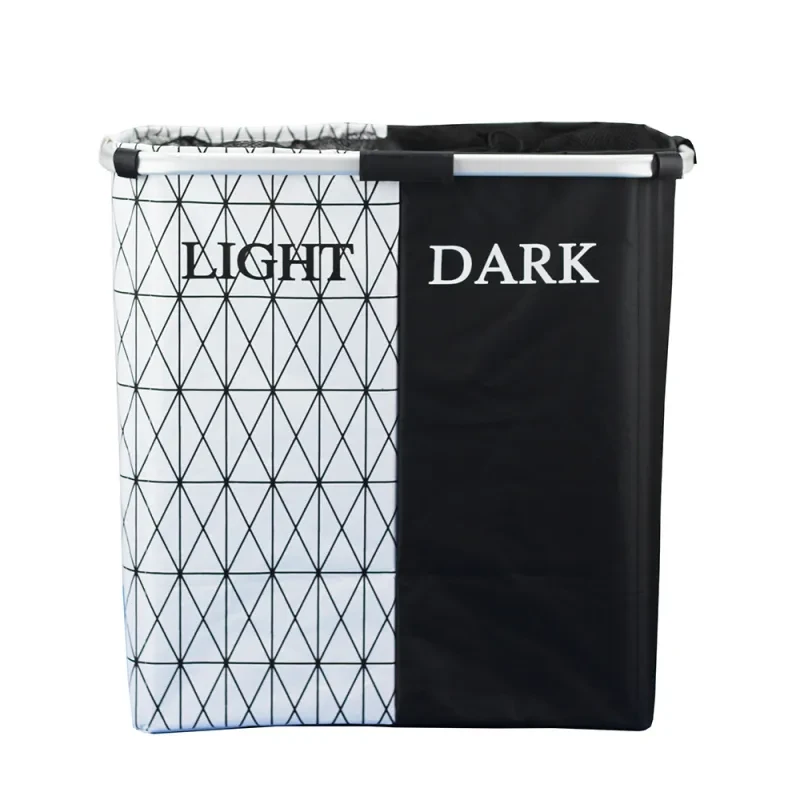 Foldable Laundry Basket – Aluminum Tube Double Grid Fabric Clothing Storage for Home Use