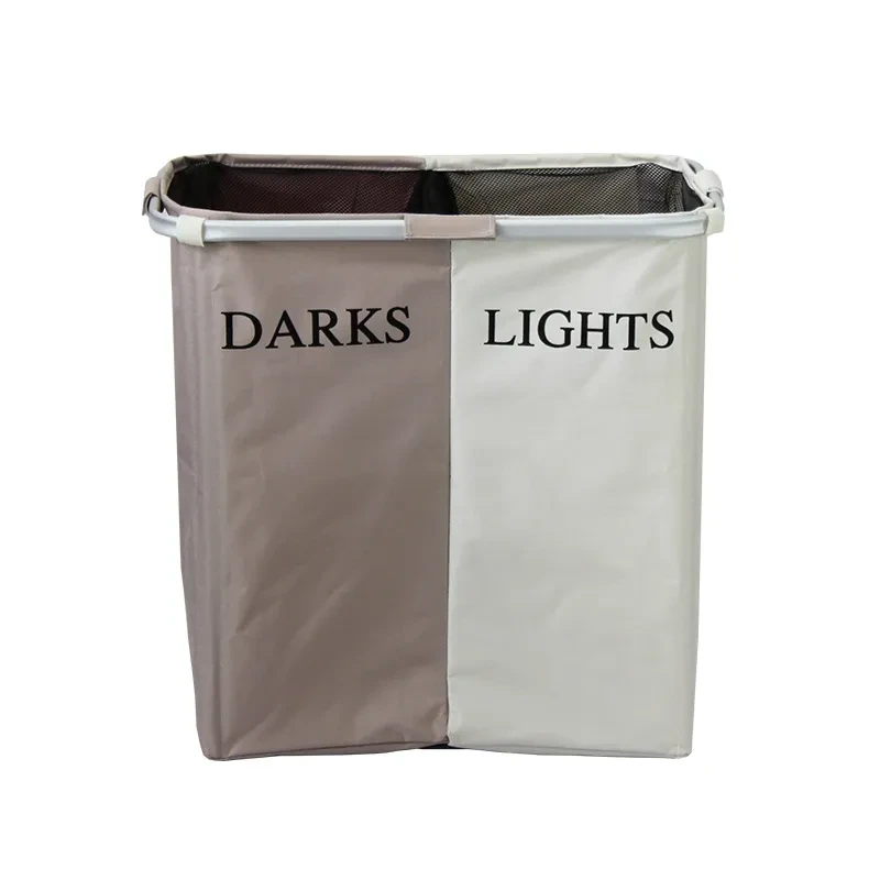 Foldable Laundry Basket – Aluminum Tube Double Grid Fabric Clothing Storage for Home Use