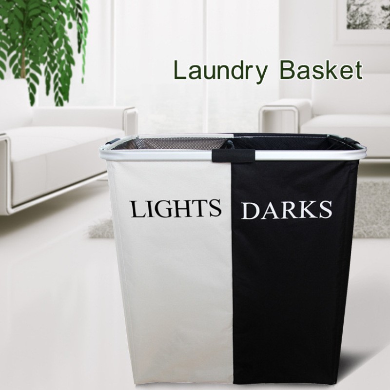 Foldable Laundry Basket – Aluminum Tube Double Grid Fabric Clothing Storage for Home Use