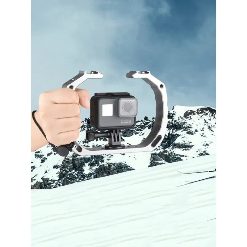 Vlog Bracket for Sports Camera – Aluminum Alloy Diving Photography Mount with Cold Shoe and Threaded Holes