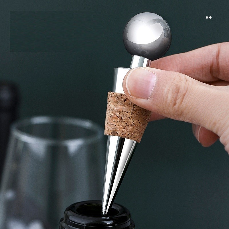 Premium Metal Cork Wine Stopper – Zinc Alloy & Wood Round Head Sealed Bottle Cap
