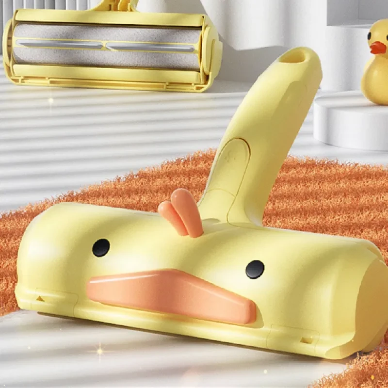 Small Yellow Duck Pet Hair Removal Brush – Sticky Roller for Cleaning Fur from Clothes & Furniture