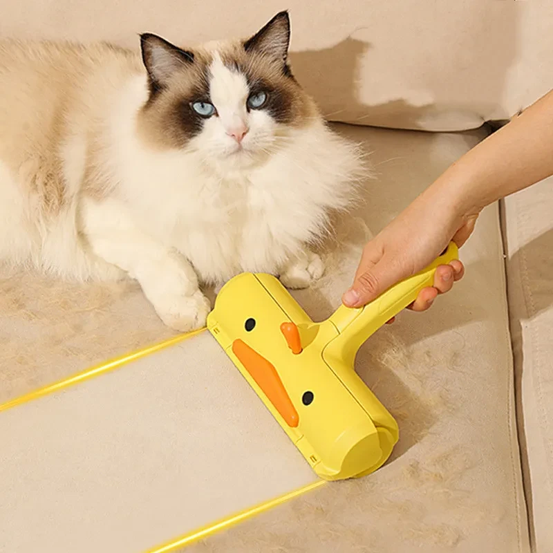 Small Yellow Duck Pet Hair Removal Brush – Sticky Roller for Cleaning Fur from Clothes & Furniture