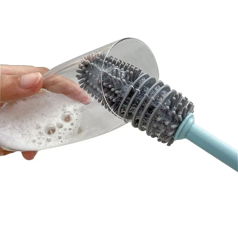 Household Silicone Cup Brush – Thickened Long Handle Nipple & Bottle Cleaning Brush with Hanging Design