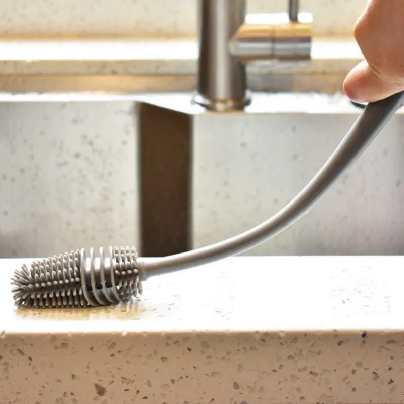 Household Silicone Cup Brush – Thickened Long Handle Nipple & Bottle Cleaning Brush with Hanging Design