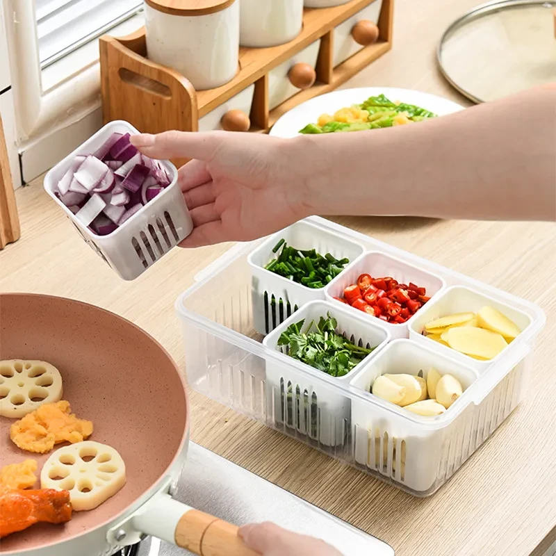 Simple Refrigerator Crisper β Single-Layer 6-Grid Green Onion Compartment Organizer