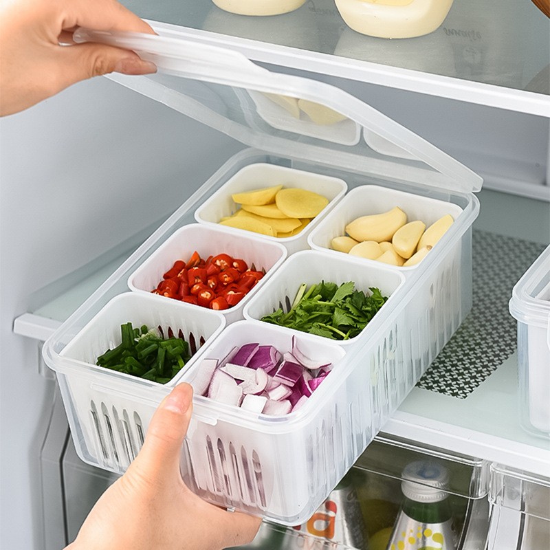 Simple Refrigerator Crisper β Single-Layer 6-Grid Green Onion Compartment Organizer
