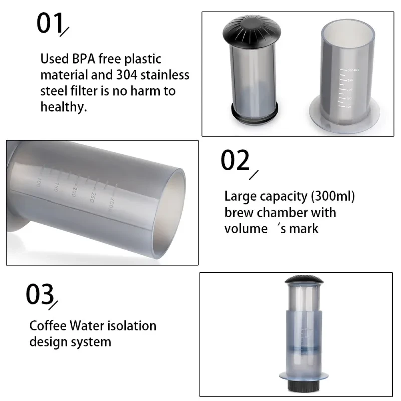 Portable Hand-Made AeroPress Coffee Pot – Lightweight Travel Manual Coffee Brewer