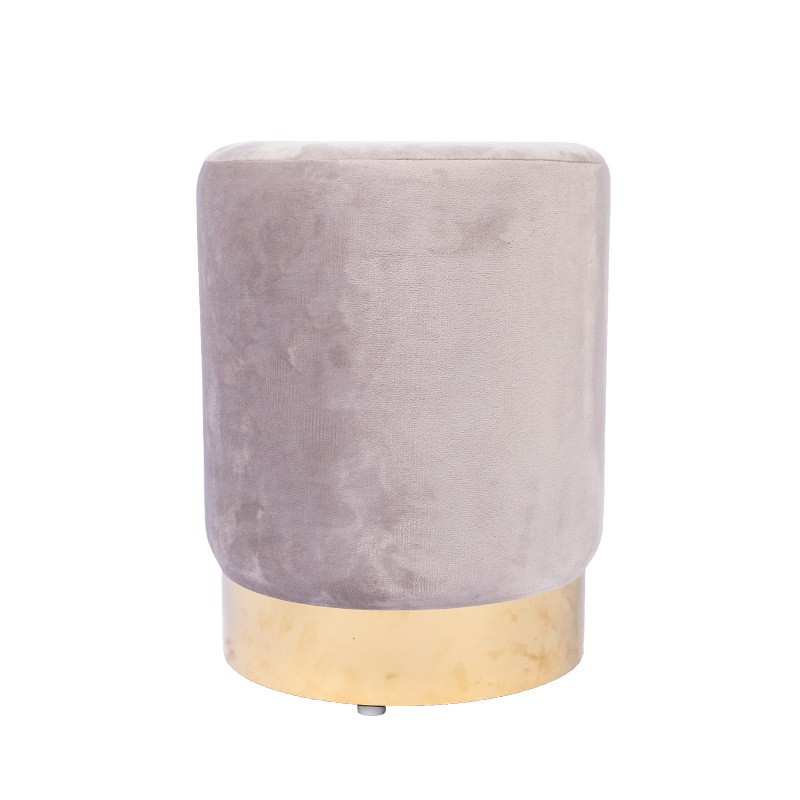 Modern Fabric Round Stool with Golden Trim – Small Bedroom & Living Room Shoe Changing Stool