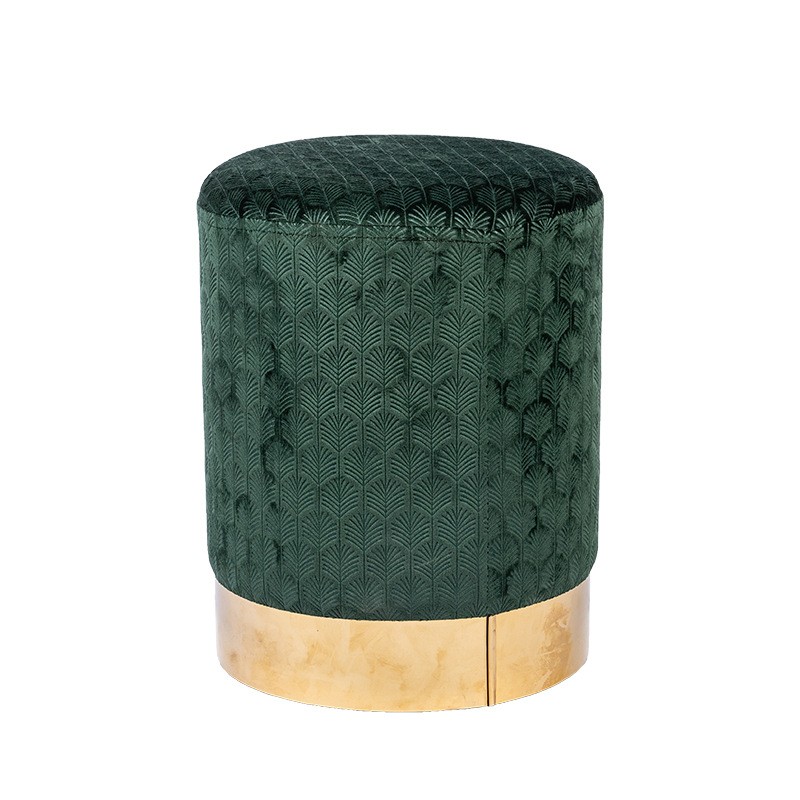 Modern Fabric Round Stool with Golden Trim – Small Bedroom & Living Room Shoe Changing Stool