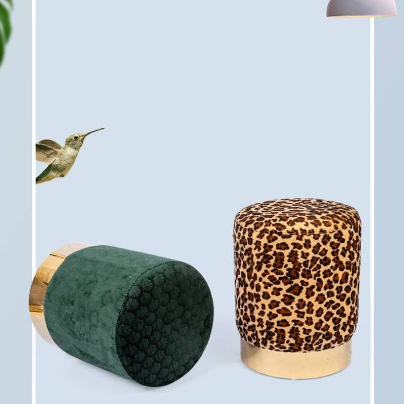 Modern Fabric Round Stool with Golden Trim – Small Bedroom & Living Room Shoe Changing Stool