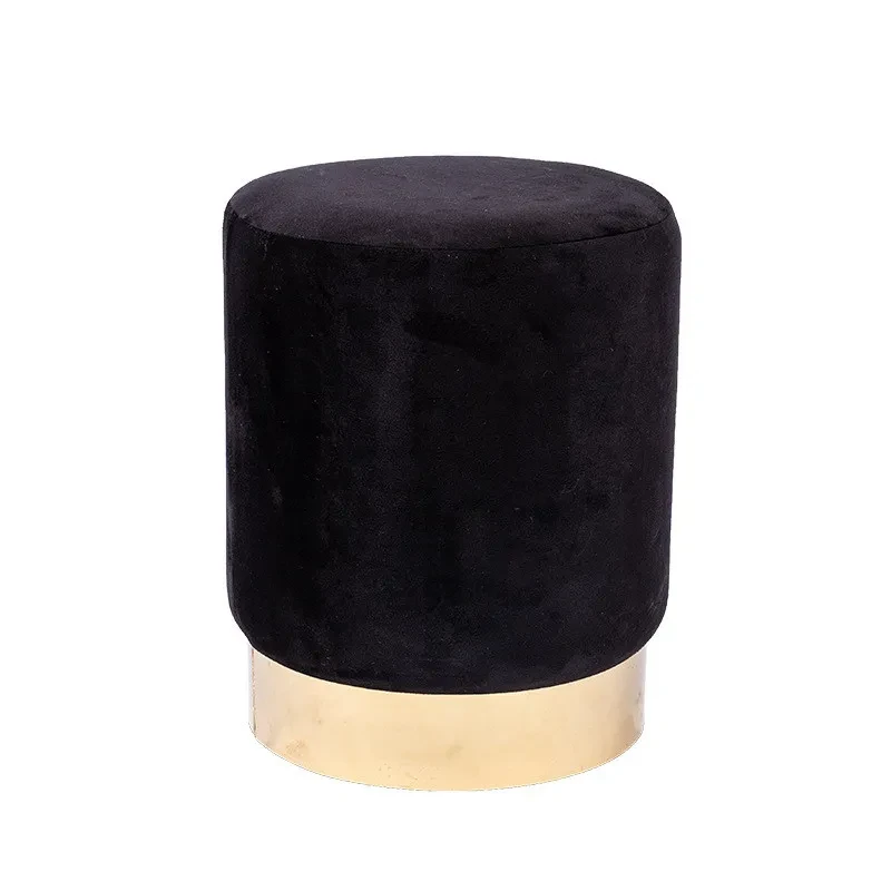 Modern Fabric Round Stool with Golden Trim – Small Bedroom & Living Room Shoe Changing Stool