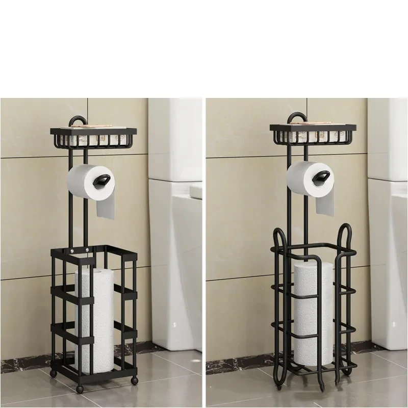 Modern Stainless Steel Toilet Paper Roll Holder – Freestanding Floor Rack with Square Base
