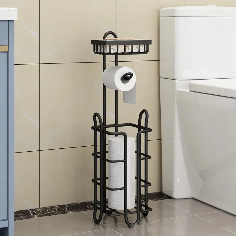 Modern Stainless Steel Toilet Paper Roll Holder – Freestanding Floor Rack with Square Base
