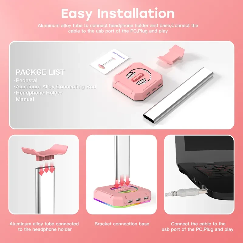 ZUOYA RGB Headphone Stand – USB Gaming Headset Holder for E-Sports & Desktop Setup