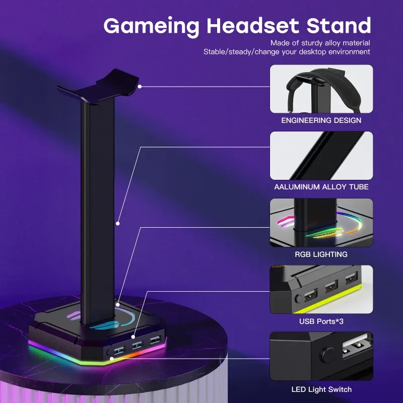 ZUOYA RGB Headphone Stand – USB Gaming Headset Holder for E-Sports & Desktop Setup