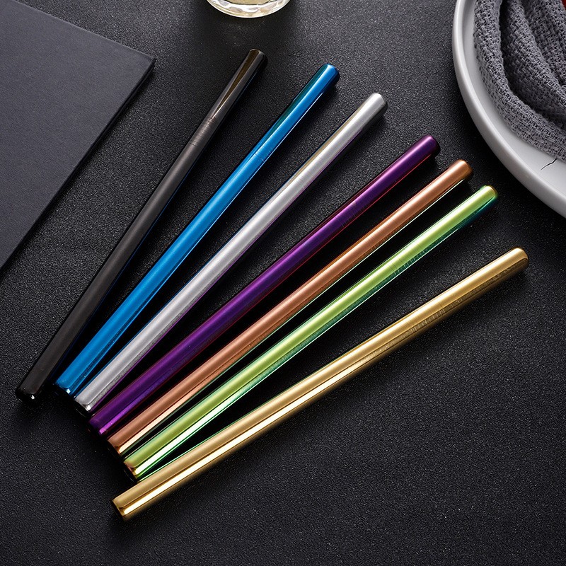 304 Stainless Steel Reusable Straw Set – Colorful Metal Straws with Velvet Bag & Brush
