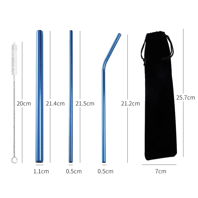 304 Stainless Steel Reusable Straw Set – Colorful Metal Straws with Velvet Bag & Brush