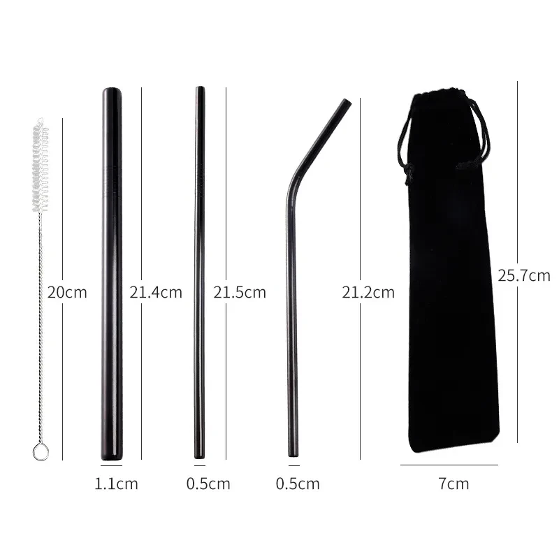 304 Stainless Steel Reusable Straw Set – Colorful Metal Straws with Velvet Bag & Brush